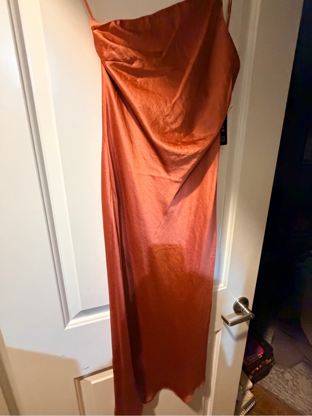 Express Satin Slip Maxi Dress in Rust Orange